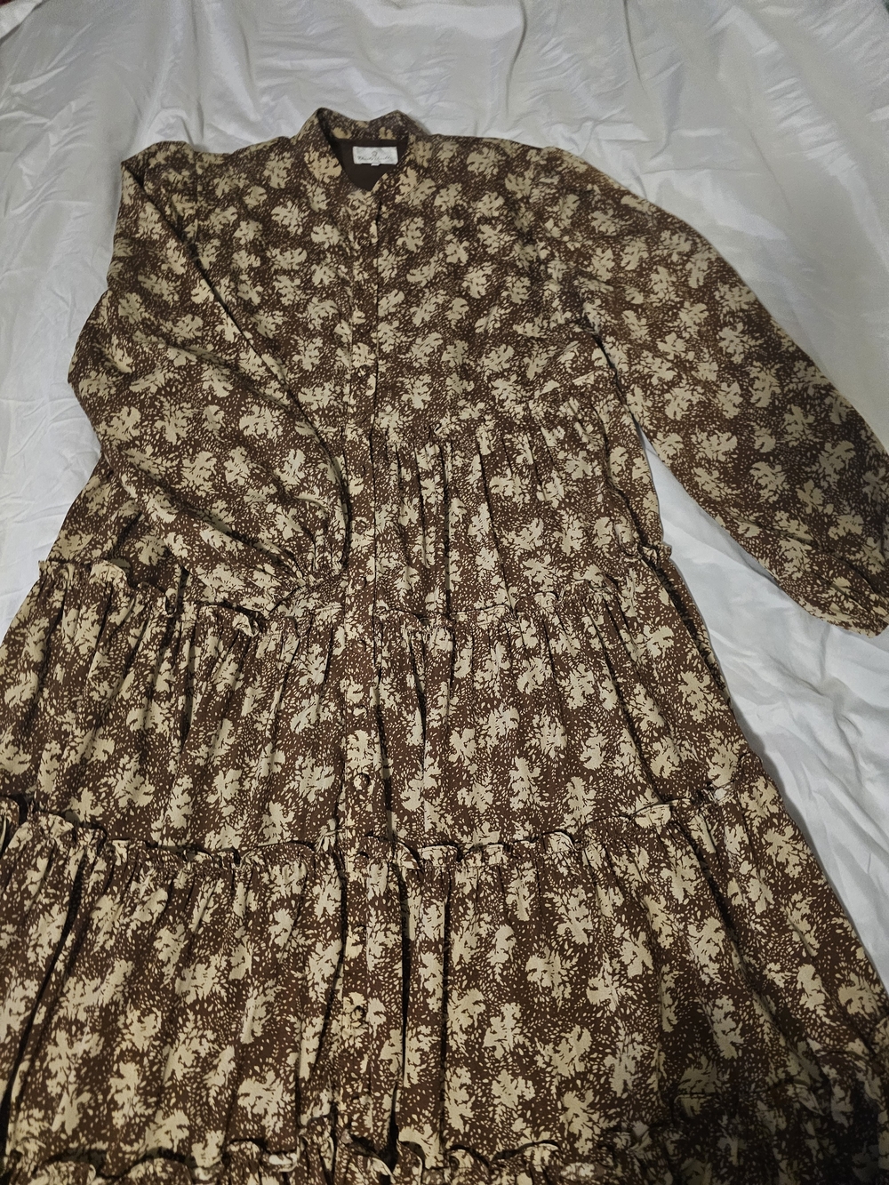 Dainty Jewells Brown and Cream Printed Tiered Midi Dress
